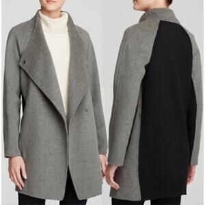 Vince Spring Coat Wool Jacket Gray Black Drape Neck Minimalist Small